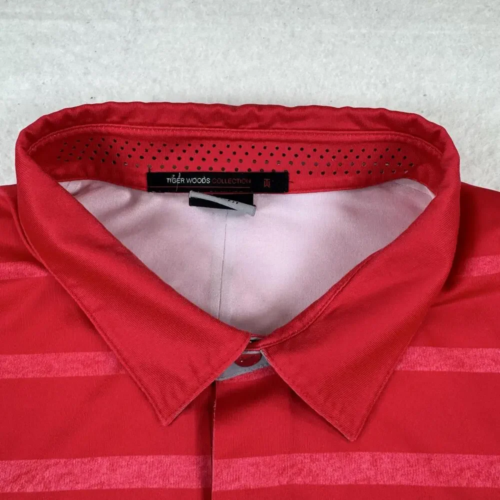 Nike Tiger Woods Polo Shirt Mens Size XL Red Striped Dri-Fit Golf Performance